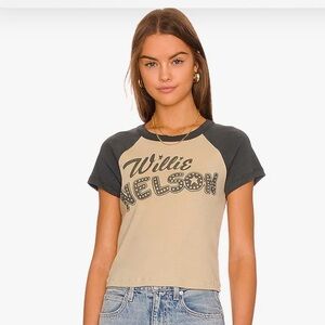 Willie Nelson Rhinestone Shrunken tee in Khaki Combo DAYDREAMER